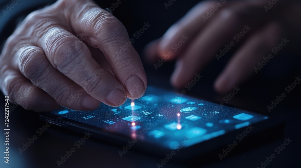 Poster Close-up of Hand Interacting with Smartphone Touchscreen Display