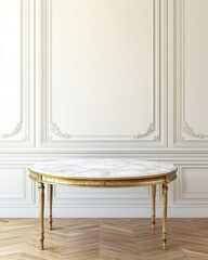 Elegant Oval Marble Top Table Against Classic White Wall.