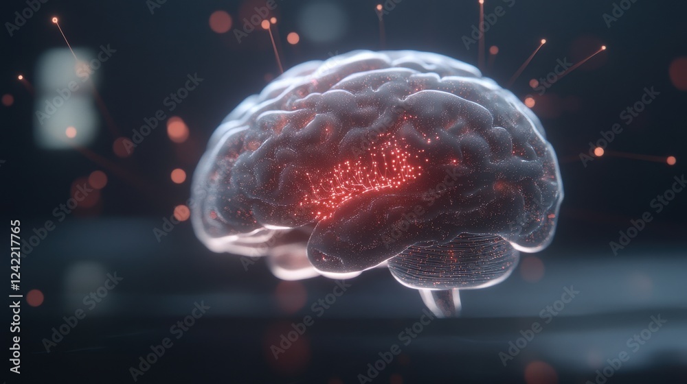 Aufkleber glowing brain with digital neural connections in futuristic space