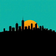 Naklejka premium A vibrant sunset silhouette over a modern city skyline showcasing a blend of skyscrapers and colorful clouds skyline silhouette 