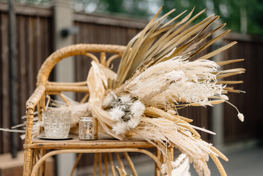 Elegant wedding decorations featuring natural elements and textures