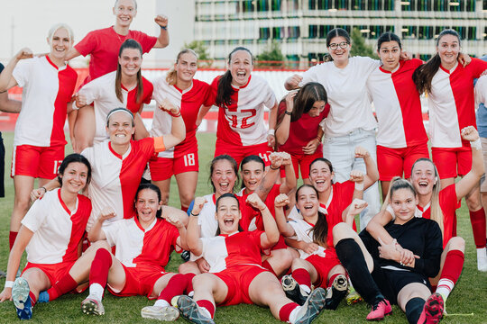 Woman Soccer Team Celebrating Victory