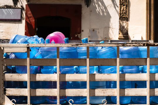 Water truck plastic bottles Oaxaca, Mexico