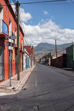 Streets of Oaxaca, Mexico with mountain range