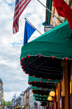 Christmas Lights and flags Quebec City street