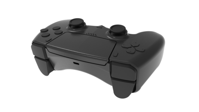 Black gamer joystick controller isolated on transparent background PNG