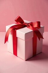 Gift box with a red ribbon tied in a bow on the side, wrapping, gift, gift wrap