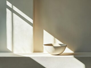 minimalist product stage with organic shadow play, soft gradient lighting through modernist window frame