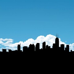 Naklejka premium Sunrise over the city blue sky and city city sky scrapers with blue and bright skies vector silhouette generative ai skyline silhouette 
