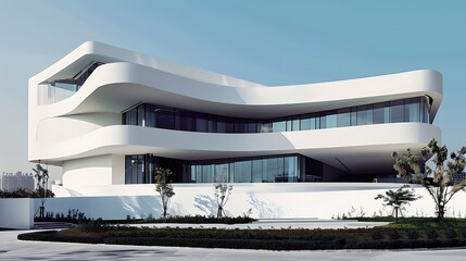 Fototapeta premium Modern white building in the blue sky background
