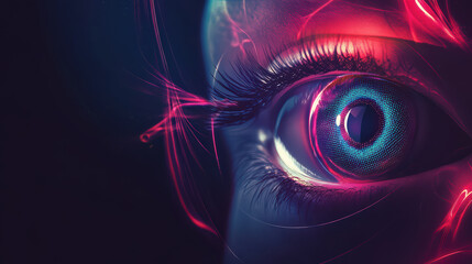 vibrant eye with unique contact lens design, showcasing intricate details and vivid colors. striking contrast creates captivating visual experience