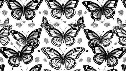 Fototapeta premium Majestic black and white butterfly seamless pattern with intricate details, regal style, sophisticated look