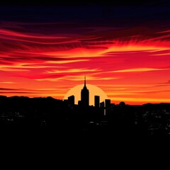 Fototapeta premium A vibrant skyline of modern skyscrapers at sunset skyline silhouette 