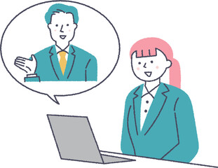 オンラインで話し合うスーツ姿の男女