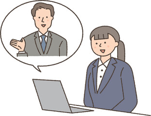 オンラインで話し合うスーツ姿の男女