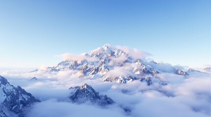 Fototapeta premium Mountain peak with misty clouds enveloping the summit at dawn, natural, sunrise, dawn, summit, mountain