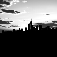Obraz premium This image shows a simple black silhouette of the city skyline in front of a white background with copy space city rendering concept ai generated skyline silhouette 