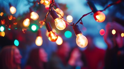 Power outages at a holiday party. Featuring guests celebrating with string lights
