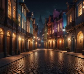 Fototapeta premium Nighttime view of Old Town with illuminated buildings , Poland, architecture, buildings