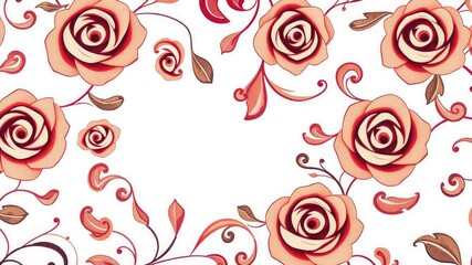 Ornate rose pattern with curved lines and abstract shapes in a mix of warm and cool tones on a pure white canvas, design, art
