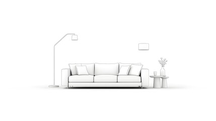 Visually captivating line drawing showcasing the clean modern and minimalist design of a warm and inviting living room space focusing on the elegant simplicity of the furniture decor
