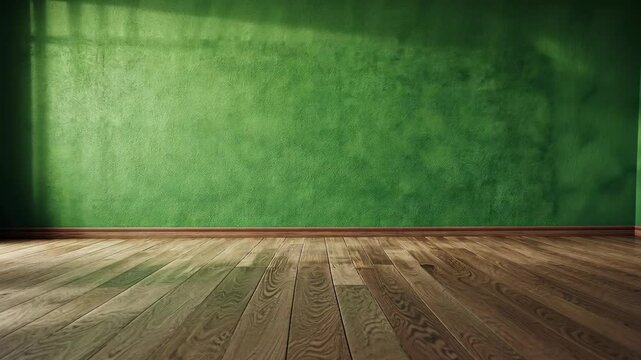 Green Screen Integrated into Martial Arts Dojo Wall Creating Modern Zen Aesthetic for Versatile Use in Design and Photography Settings Highlighting Minimalism with Natural Wooden Floor