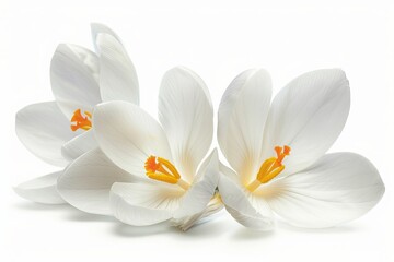 White Crocus Isolated on White Background. Beautiful Crocus Flower