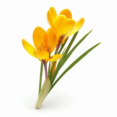 Fototapeta premium Yellow Crocus Isolated on White Background. Beautiful Crocus Flower