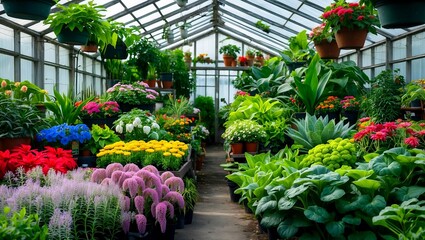 Lush greenhouse overflowing with vibrant healthy plants
