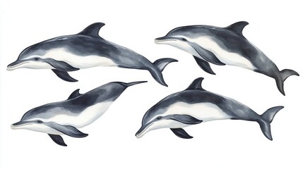 Obraz premium Group of Playful Dolphins Swimming in Clear Blue Ocean Water