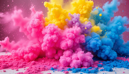 Vibrant Holi color explosion in studio setting, celebration of joy
