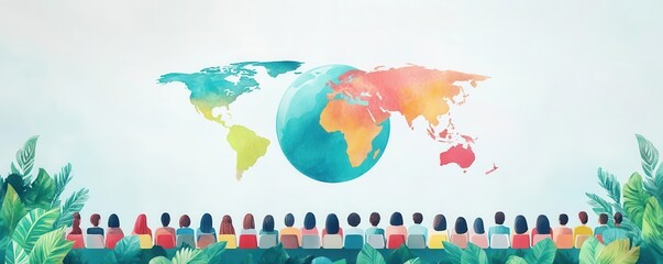 online global education flat design front view worldwide learning theme watercolor complementary color scheme