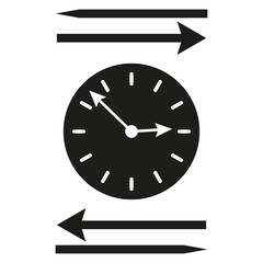 Clock and arrows. Time management symbol. Black and white vector. Minimal graphic illustration.