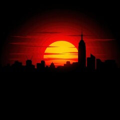 Fototapeta premium A person huddled against a city skyline at night silhouetted by street lights skyline silhouette 