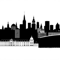 Fototapeta premium Urban skyline at dawn soft pastel hues flat design illustration skyline silhouette 