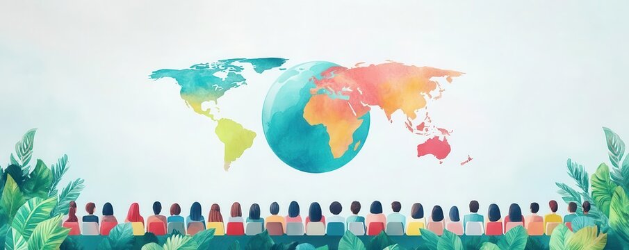 online global education flat design front view worldwide learning theme watercolor complementary color scheme