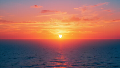 Fototapeta premium Vibrant sunset over ocean horizon, nature's beauty and serenity