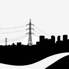 A city skyline with a lot of buildings and a lot of birds flying around skyline silhouette 