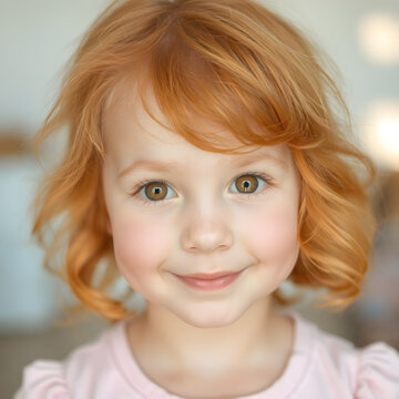 Mirada tierna y cabello naranja en una peque&ntilde;a de rostro luminoso
