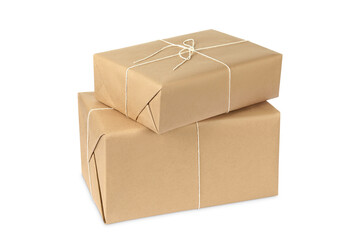 Fototapeta premium Parcel boxes wrapped in paper isolated on white