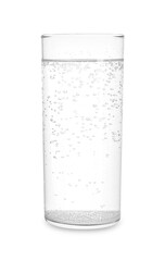 Glass of refreshing soda water isolated on white
