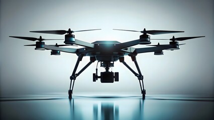 Black Drone with Camera on Neutral Background