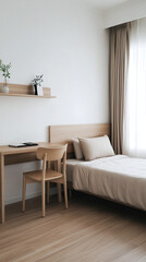 Cozy Minimalist Bedroom Featuring Ingeniously Designed Built-In Shelves