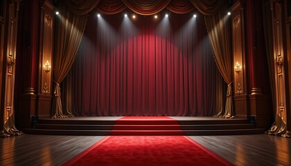 Elegant Stage with Red Curtains and Golden Drapes