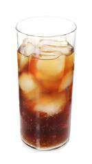 Refreshing cola with ice cubes in glass isolated on white
