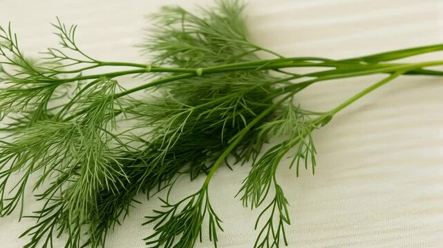 Fresh organic dill sprigs with feathery green leaves isolated.