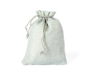 One grey burlap sack isolated on white