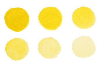 Painted watercolor samples on white background, top view