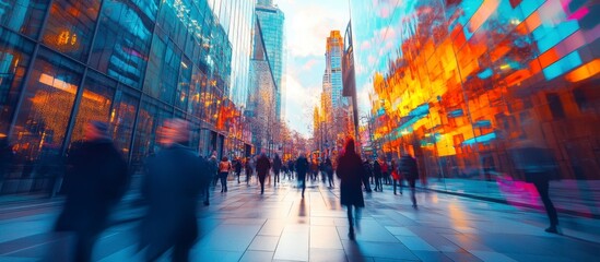 Blurred City People Walking, Modern Urban Street, Evening Rush Hour