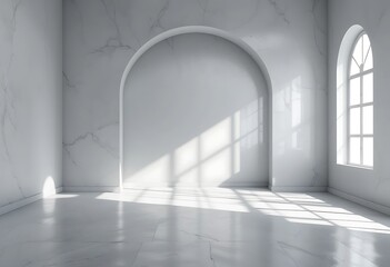 Fototapeta premium Sunlit Minimalist Room with Archway and Window